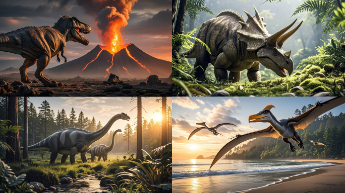 4K恐龙侏罗纪白垩纪霸王龙三角龙翼龙合集