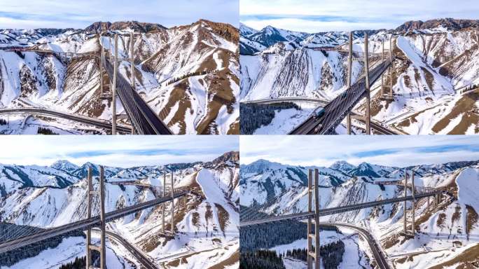 4k新疆果子沟大桥大范围航拍移动延时