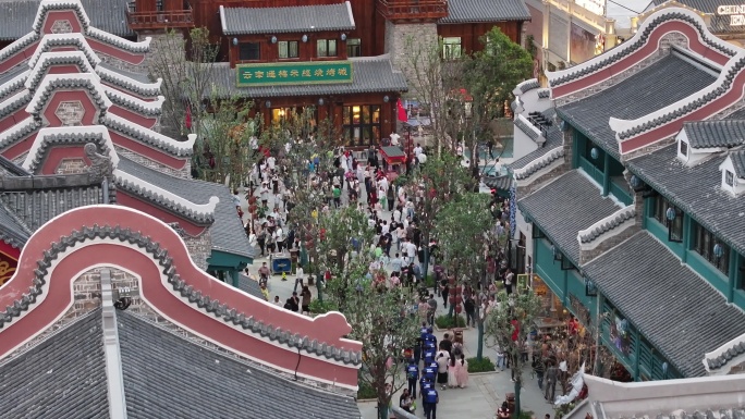 航拍鄂州地标旅游景点吴都乔街夜景