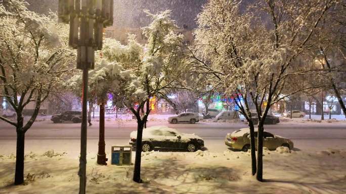 最冷城市根河雪夜灯光夜景