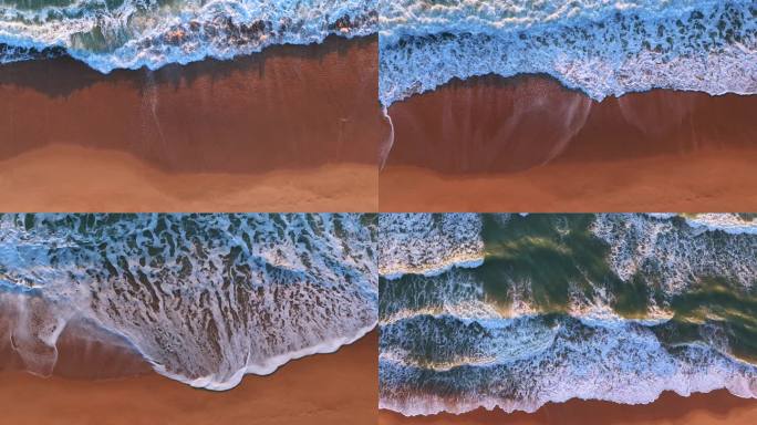 4k航拍海浪冲上沙滩慢动作