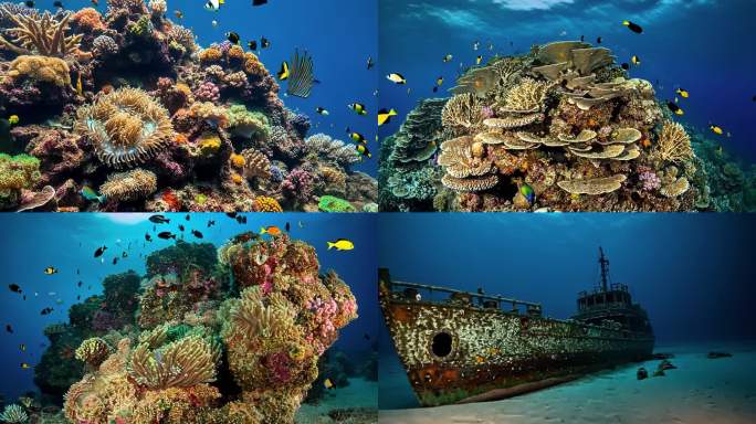 海底世界珊瑚礁沉船海洋生物