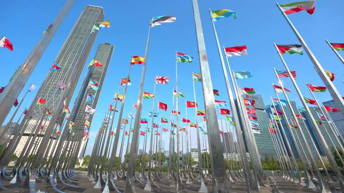 世界各国国旗飘扬