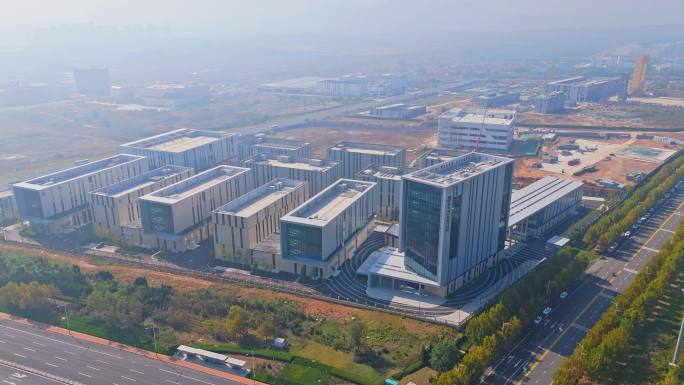 航拍烟台八角湾国际会展中心城市建筑风光