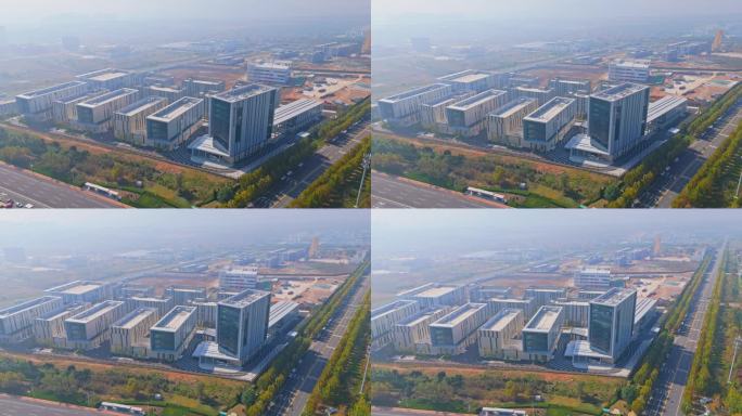 航拍烟台八角湾国际会展中心城市建筑风光