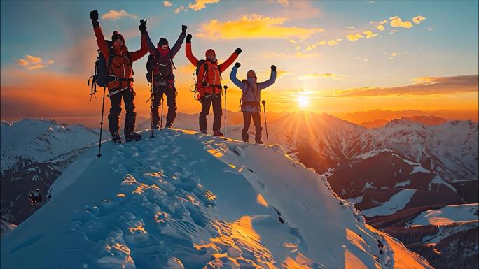 雪山登山团队励志攀登雪山高山奋斗高峰成功