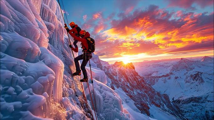 雪山登山团队励志攀登雪山高山奋斗高峰成功