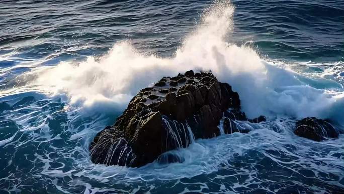 海浪浪花礁石海边近景海浪素材日落海边