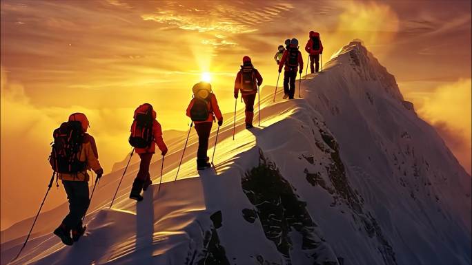 雪山登山团队励志攀登雪山高山奋斗高峰成功