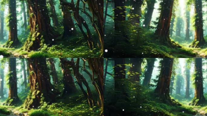 8K翠绿森林的参天古木