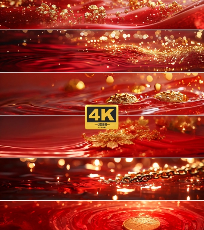 4k宽屏喜庆红金风格粒子舞台背景