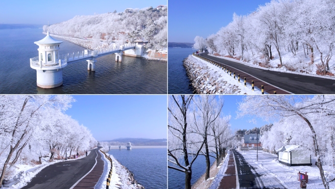 长春净月潭吉林雾凇唯美雪景冬天季冰雪航拍