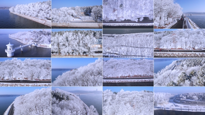 长春净月潭吉林雾凇唯美雪景冬天季冰雪航拍
