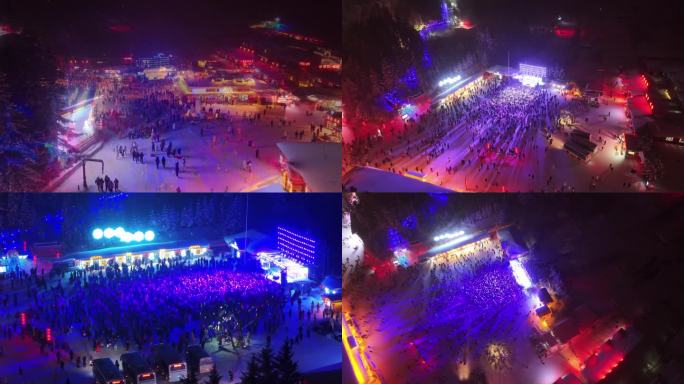 航拍东北黑龙江东三省雪乡雪地千人蹦迪