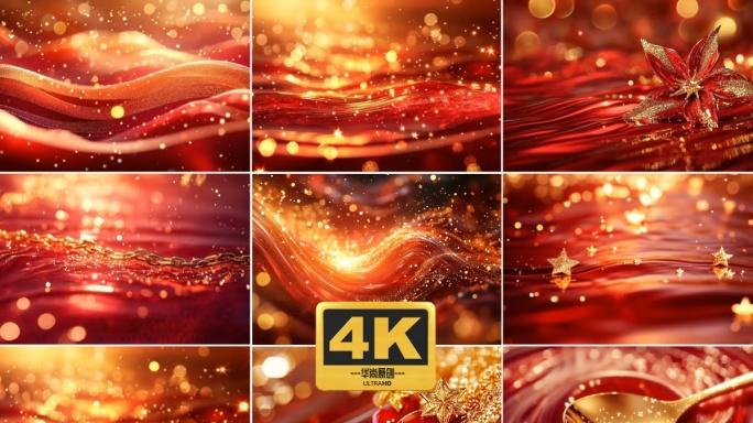 4k喜庆红金风格粒子舞台背景
