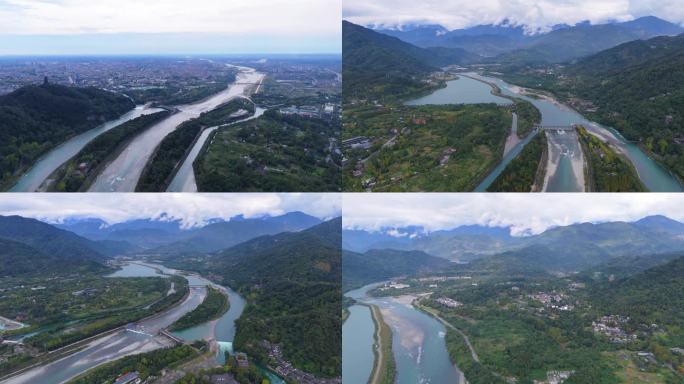 四川成都都江堰景区水利工程航拍4k