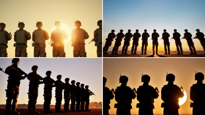 军队武警战士站岗戍边战士武警迎接日出战士