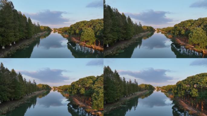 4K航拍苏州阳澄湖日落大景