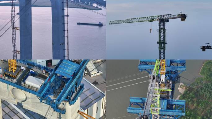 跨江大桥建设高空作业，城市基建桥墩工地