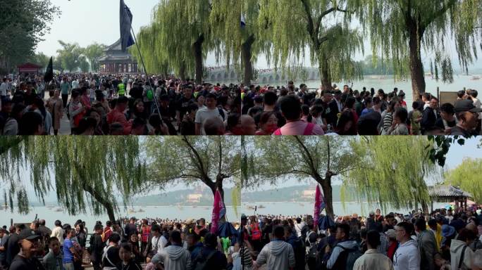 北京 颐和园公园 东堤 旅游团  游客