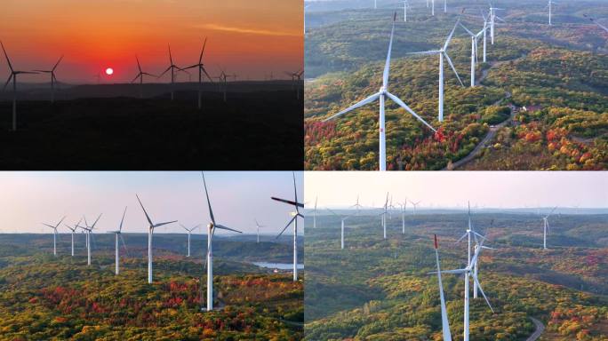 夕阳映照下的风车 竹镇止马岭