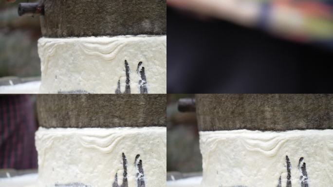 东北农村石磨懒豆腐制作磨豆子
