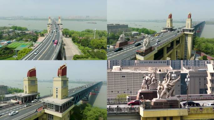 南京长江大桥车流公路铁路桥跨江大桥
