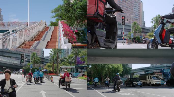 街头外卖骑手空镜