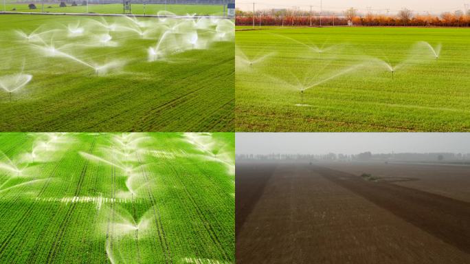 麦田、智能喷灌、机械耕田4k