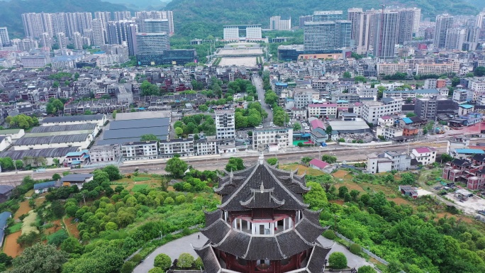 航拍湖南湘西吉首市乾州古城