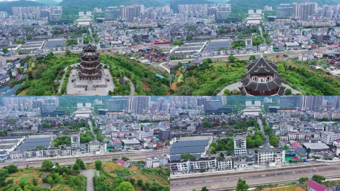 航拍湖南湘西吉首市乾州古城