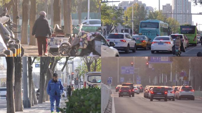 北京北漂城市人文行人背影过马路骑行上班族