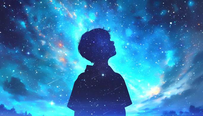 4K孩子仰望星空 梦想未来唯美浪漫