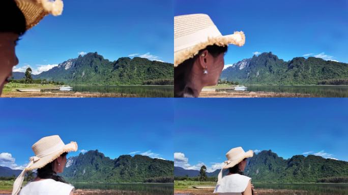 海南东方小桂林风景区 美女湖边欣赏美景