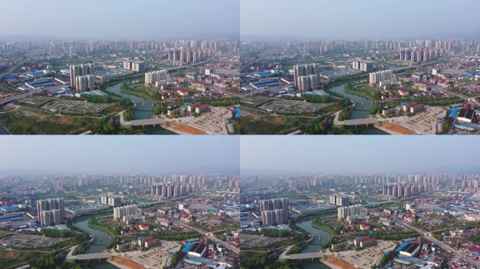 航拍湖南怀化城市风光与铁路线路