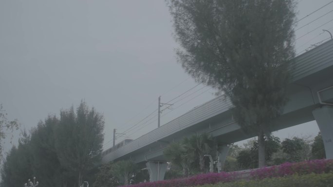 行驶在高架桥上的地铁