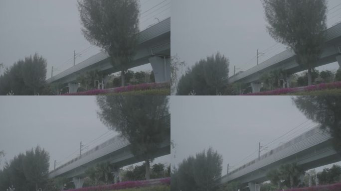 行驶在高架桥上的地铁