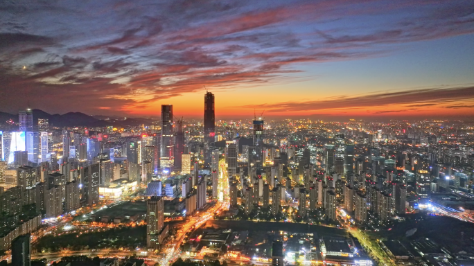 济南CBD晚霞夜景