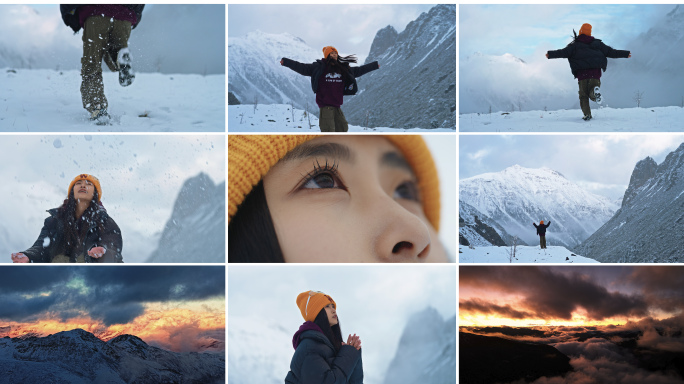 美女徒步旅行川西雪山翻山越岭奔赴山海