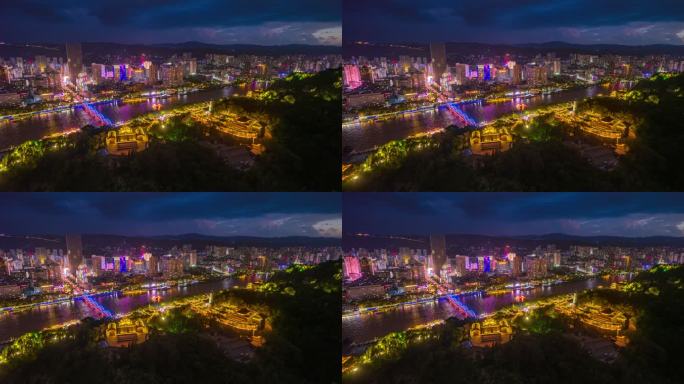 甘肃兰州黄河中山桥白塔山夜景8k航拍