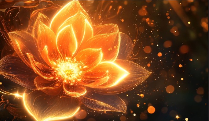 【超宽屏】梦幻金色发光的花朵舞台大屏背景