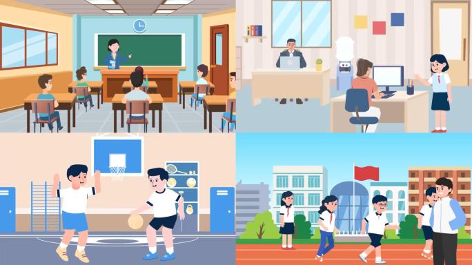 学校教室场景学生上课课间活动mg动画