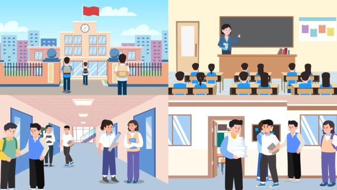 学校教室场景学生上课课间活动mg动画