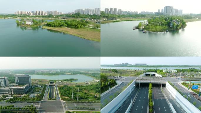 航拍合肥瑶海区磨店少荃湖湿地公园