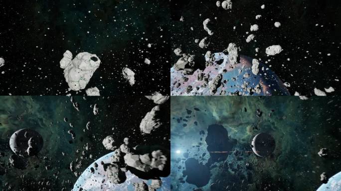 4K太空穿梭行星陨石星环小行星三维视频