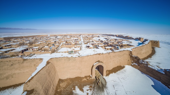 甘肃白银景泰县寺滩乡永泰城址龟城雪景航拍