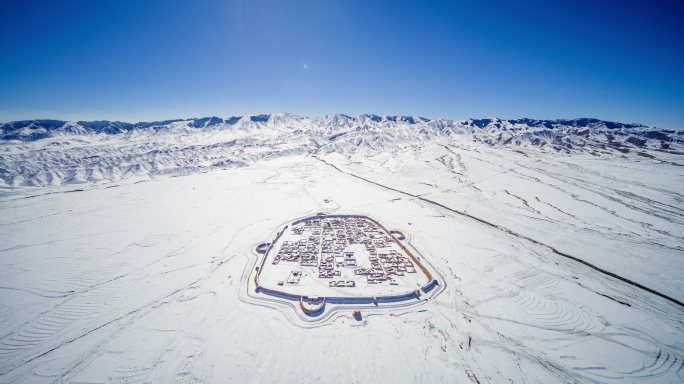甘肃白银景泰县寺滩乡永泰城址龟城雪景航拍