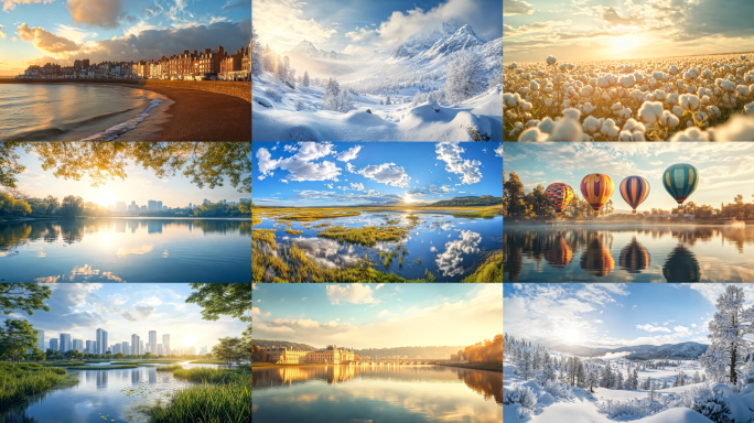 湖面结冰天空地面全景大自然唯美风景7