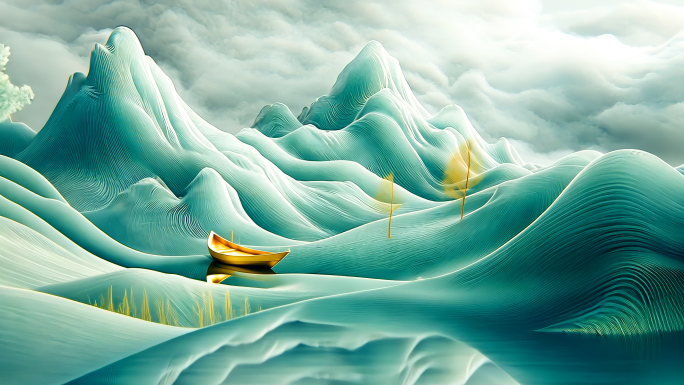 国风山水青山绿水中国风玉石山水画山水意境