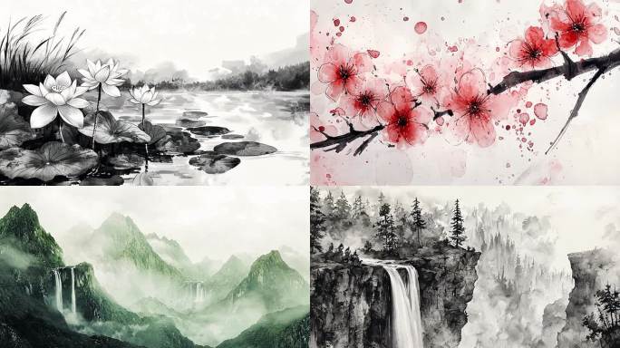 中国风水墨山水国风水墨水墨晕染写意水墨1